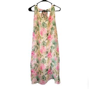 Rosemarine Floral Botanical Print Silk Blend Dress Size Large Tropical